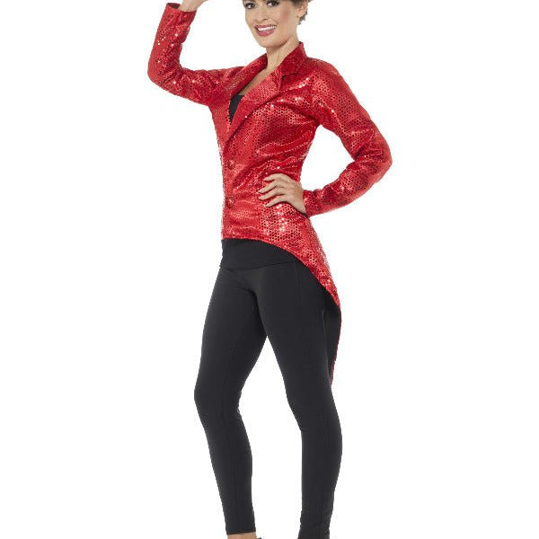 Sequin Tailcoat Jacket, Ladies, Red - Adult Weekender