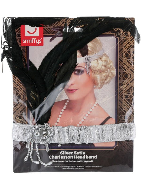 Silver Satin Charleston Headband, Silver - Adult Weekender