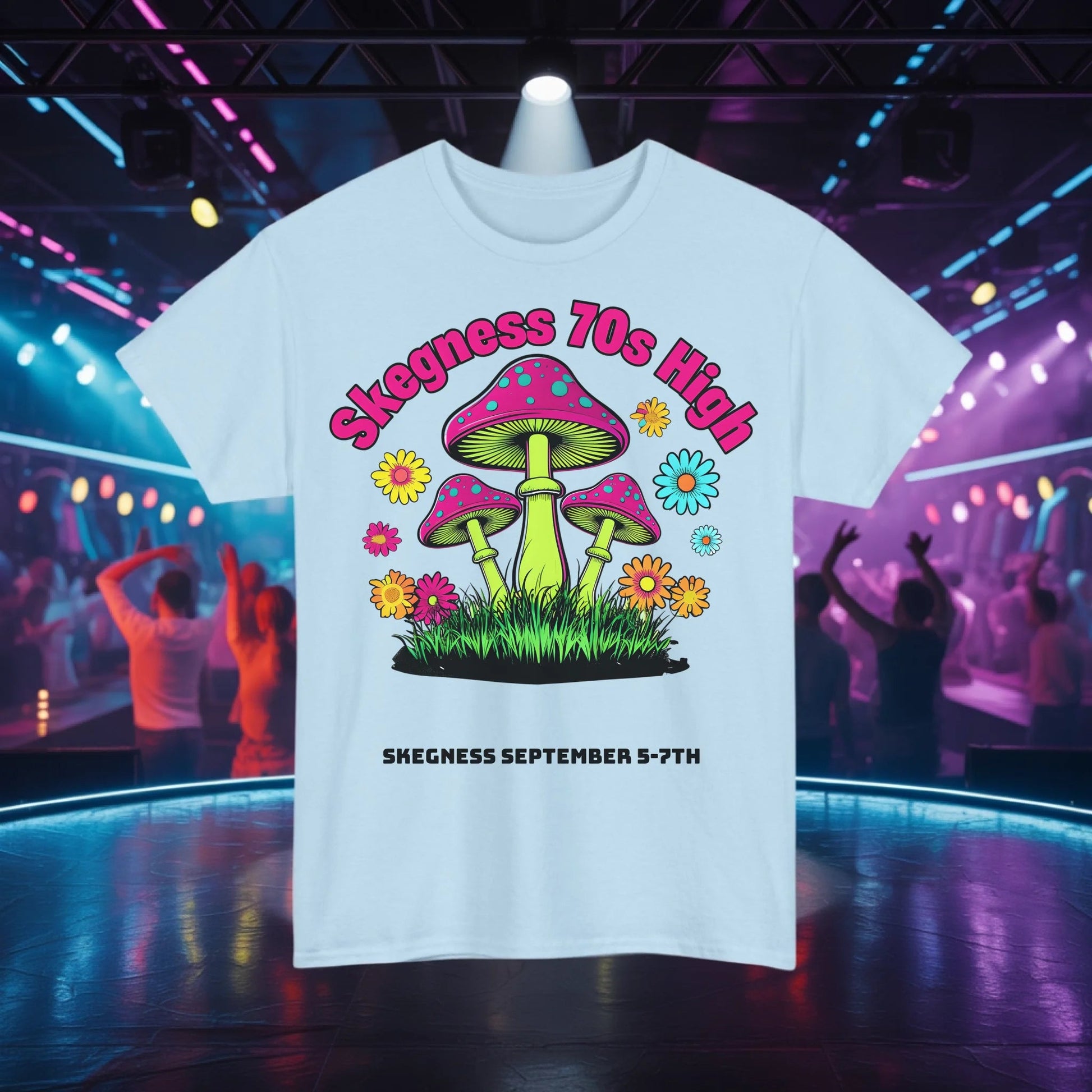 Skegness 70s High - Adult Weekender Front and Back Personalised Unisex Heavy T-Shirt 70s - Adult Weekender
