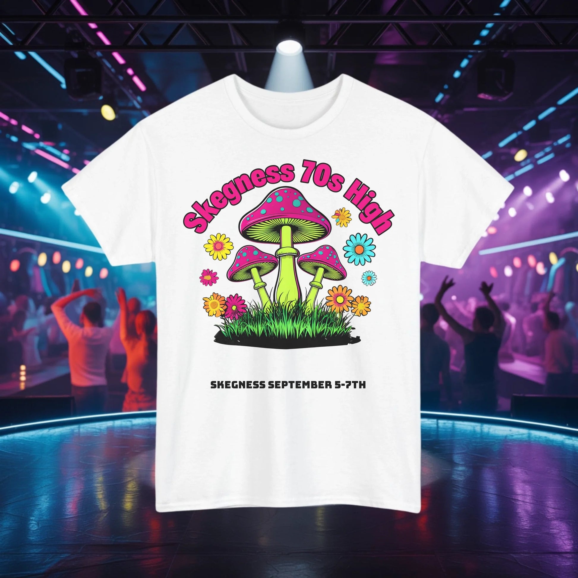 Skegness 70s High - Adult Weekender Front and Back Personalised Unisex Heavy T-Shirt 70s - Adult Weekender