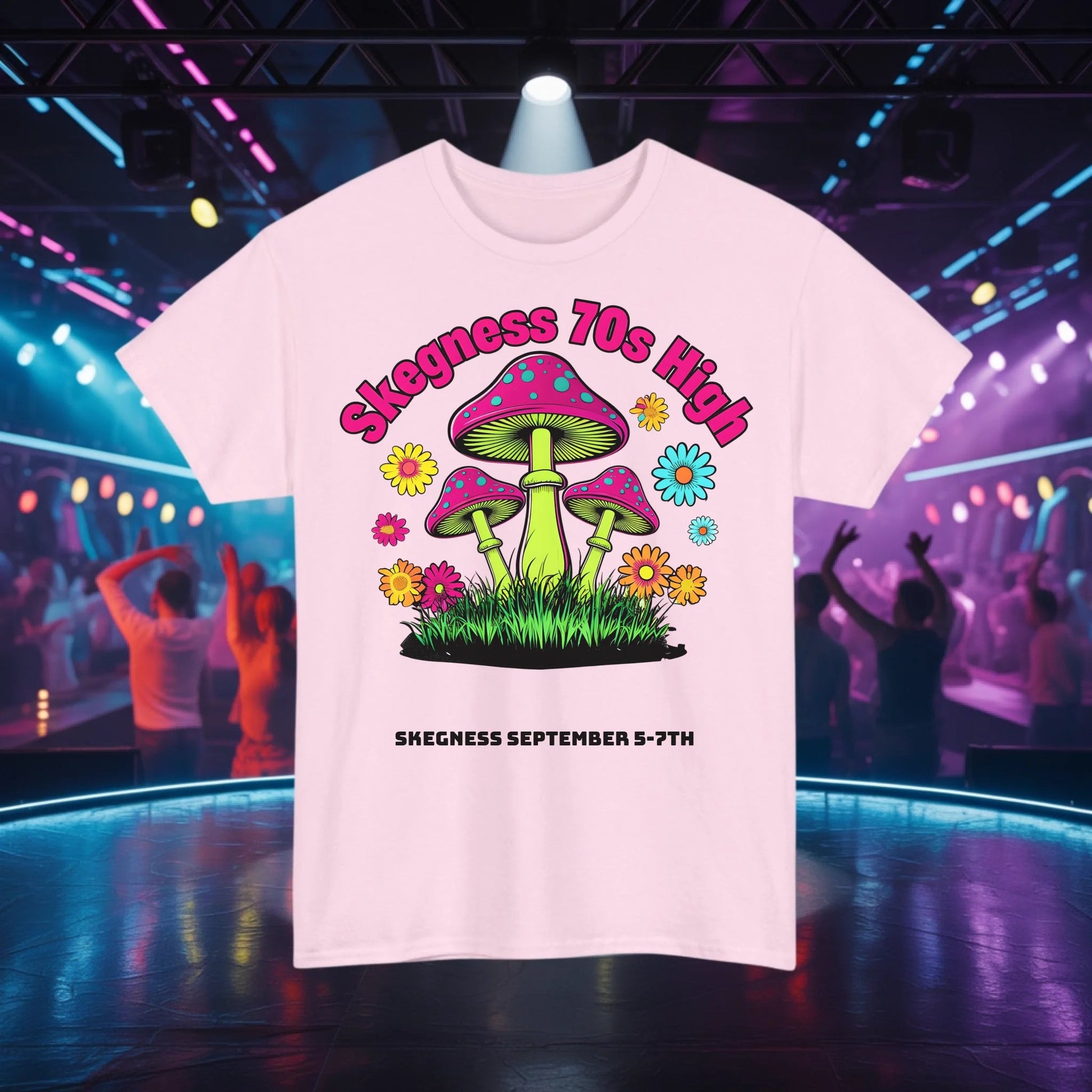 Skegness 70s High - Adult Weekender Front and Back Personalised Unisex Heavy T-Shirt 70s - Adult Weekender