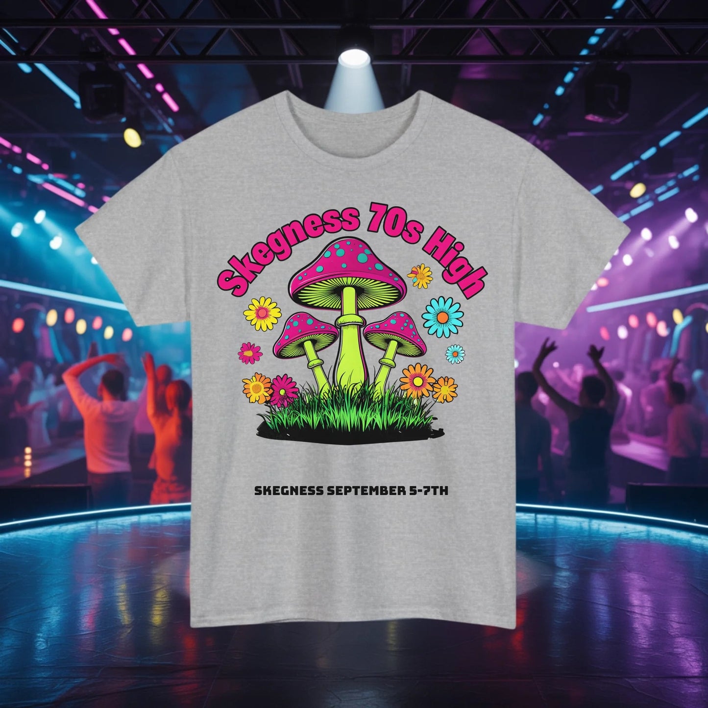 Skegness 70s High - Adult Weekender Front and Back Personalised Unisex Heavy T-Shirt 70s - Adult Weekender