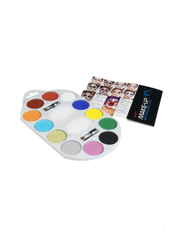 Smiffys Make - Up FX, 12 Colour Palette, Aqua, Multi - Adult Weekender
