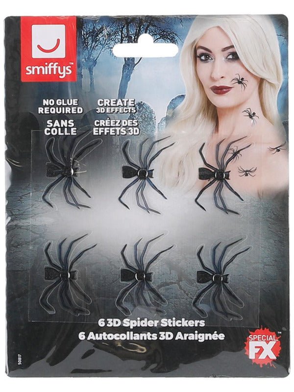 Smiffys Make - Up FX, 3D Spider Stickers, Black - Adult Weekender