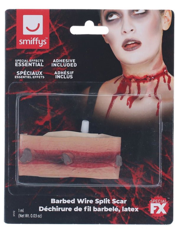 Smiffys Make - Up FX, Barbed Wire Split Scar, Red - Adult Weekender