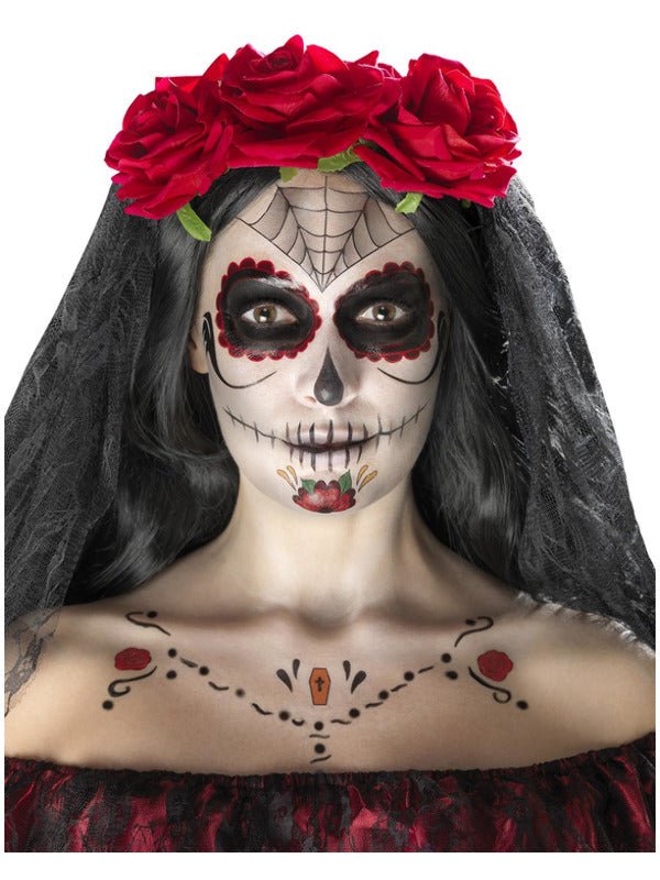Smiffys Make - Up FX, Day of the Dead Kit, Aqua, Red - Adult Weekender