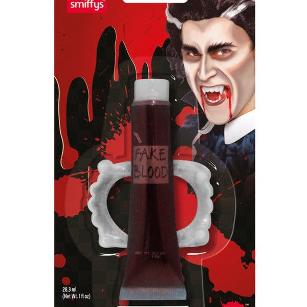 Smiffys Make - Up FX, Fangs & Blood, Red - Adult Weekender