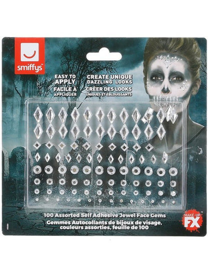 Smiffys Make - Up FX, Jewel Face Gems, Silver - Adult Weekender