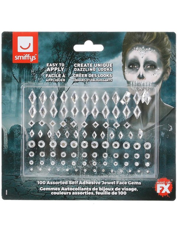 Smiffys Make - Up FX, Jewel Face Gems, Silver - Adult Weekender