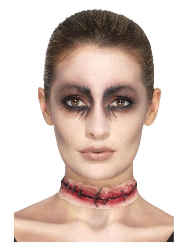 Smiffys Make - Up FX, Latex Stitched Neck, Red - Adult Weekender