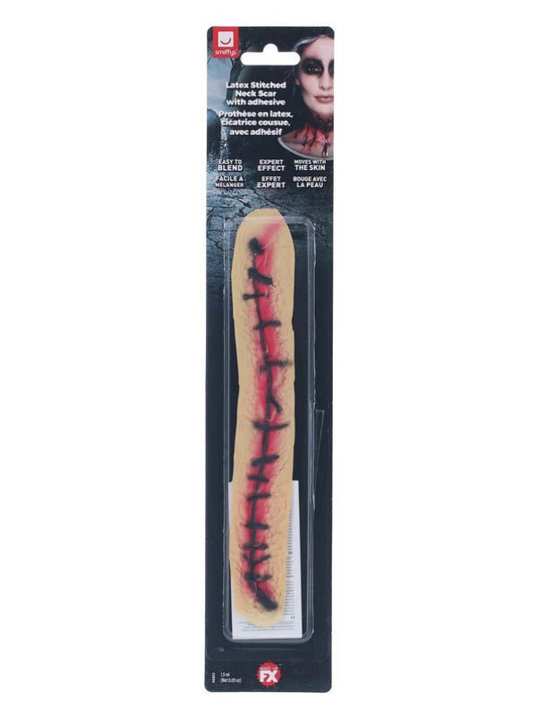 Smiffys Make - Up FX, Latex Stitched Neck, Red - Adult Weekender