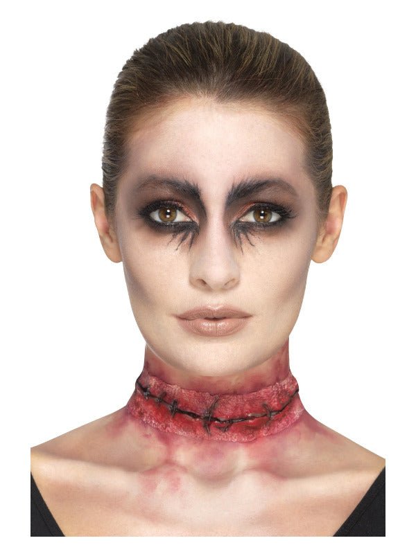 Smiffys Make - Up FX, Latex Stitched Neck, Red - Adult Weekender