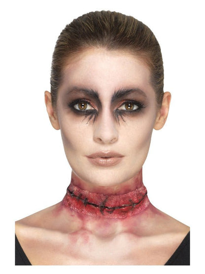 Smiffys Make - Up FX, Latex Stitched Neck, Red - Adult Weekender