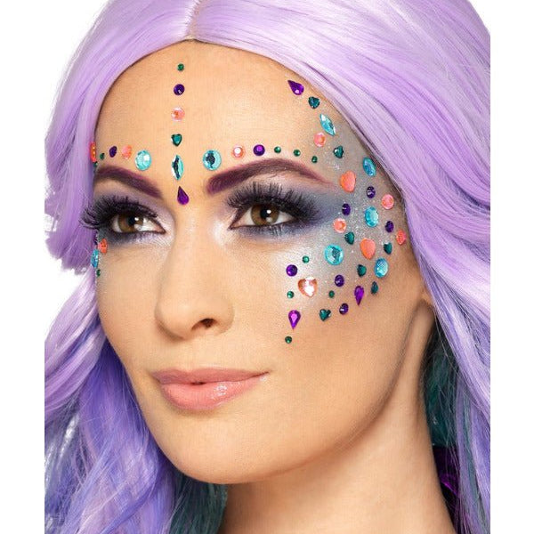 Smiffys Make - Up FX, Pastel Jewel Face Gems, Purple - Adult Weekender