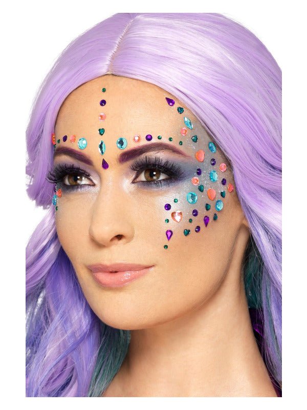 Smiffys Make - Up FX, Pastel Jewel Face Gems, Purple - Adult Weekender