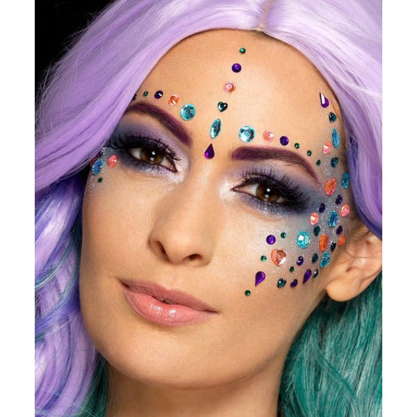 Smiffys Make - Up FX, Pastel Jewel Face Gems, Purple - Adult Weekender