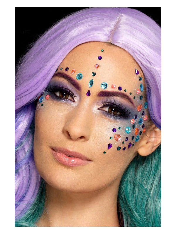 Smiffys Make - Up FX, Pastel Jewel Face Gems, Purple - Adult Weekender