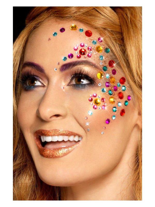 Smiffys Make - Up FX, Rainbow Jewel Face Gems, Multi - Adult Weekender