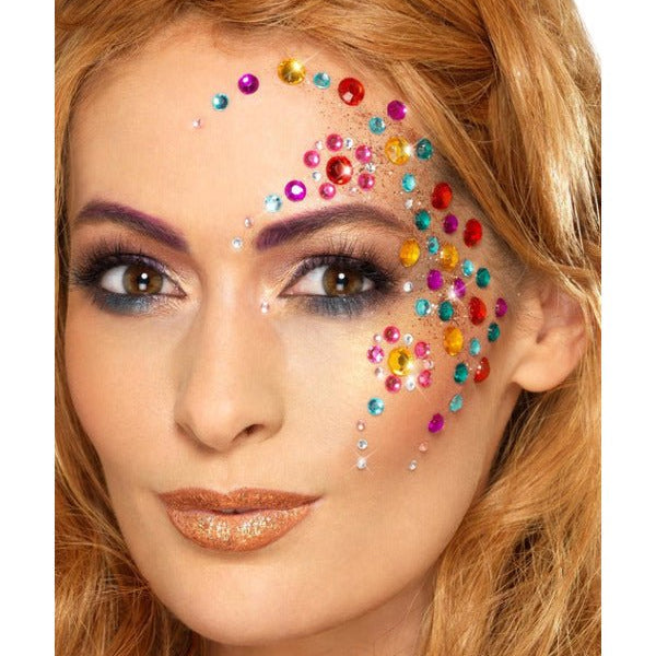 Smiffys Make - Up FX, Rainbow Jewel Face Gems, Multi - Adult Weekender