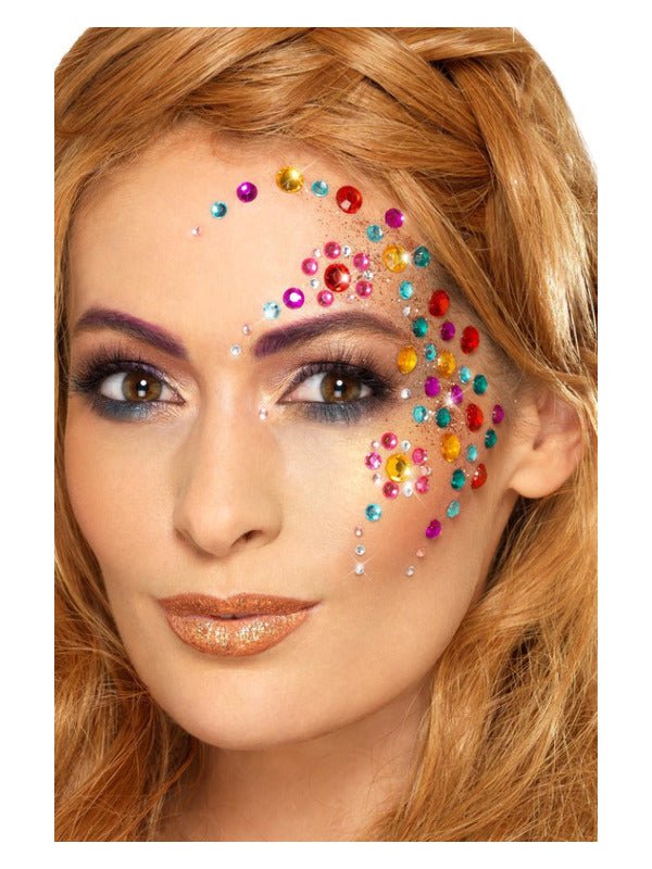 Smiffys Make - Up FX, Rainbow Jewel Face Gems, Multi - Adult Weekender