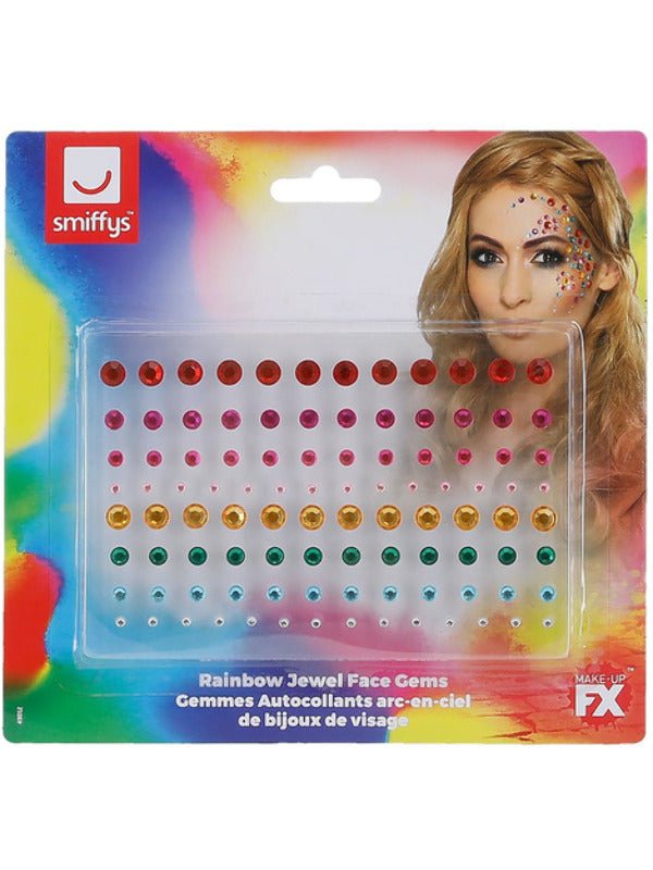 Smiffys Make - Up FX, Rainbow Jewel Face Gems, Multi - Adult Weekender