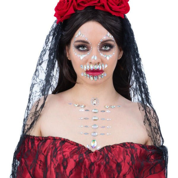 Smiffys Make - Up FX, Skull Face & Body Jewels - Adult Weekender