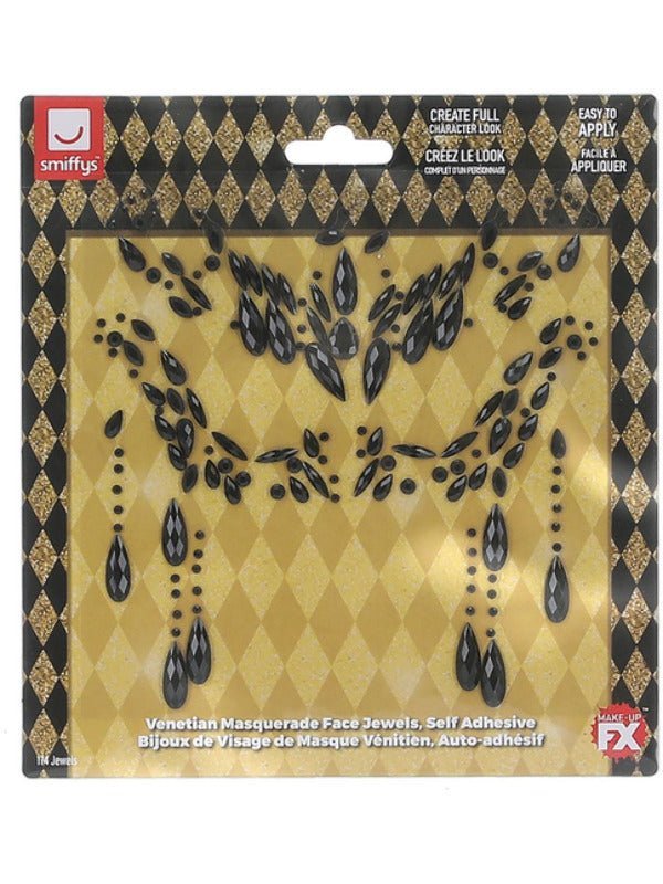 Smiffys Make - Up FX,Venetian Masquerade Face Jewels - Adult Weekender