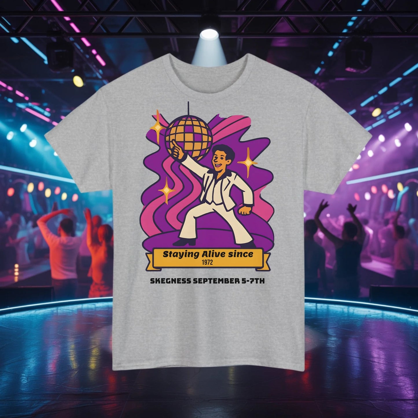 Staying Alive since - Adult Weekender Front and Back Personalised Unisex Heavy T-Shirt 70s - Adult Weekender