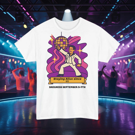 Staying Alive since - Adult Weekender Front and Back Personalised Unisex Heavy T-Shirt 70s - Adult Weekender