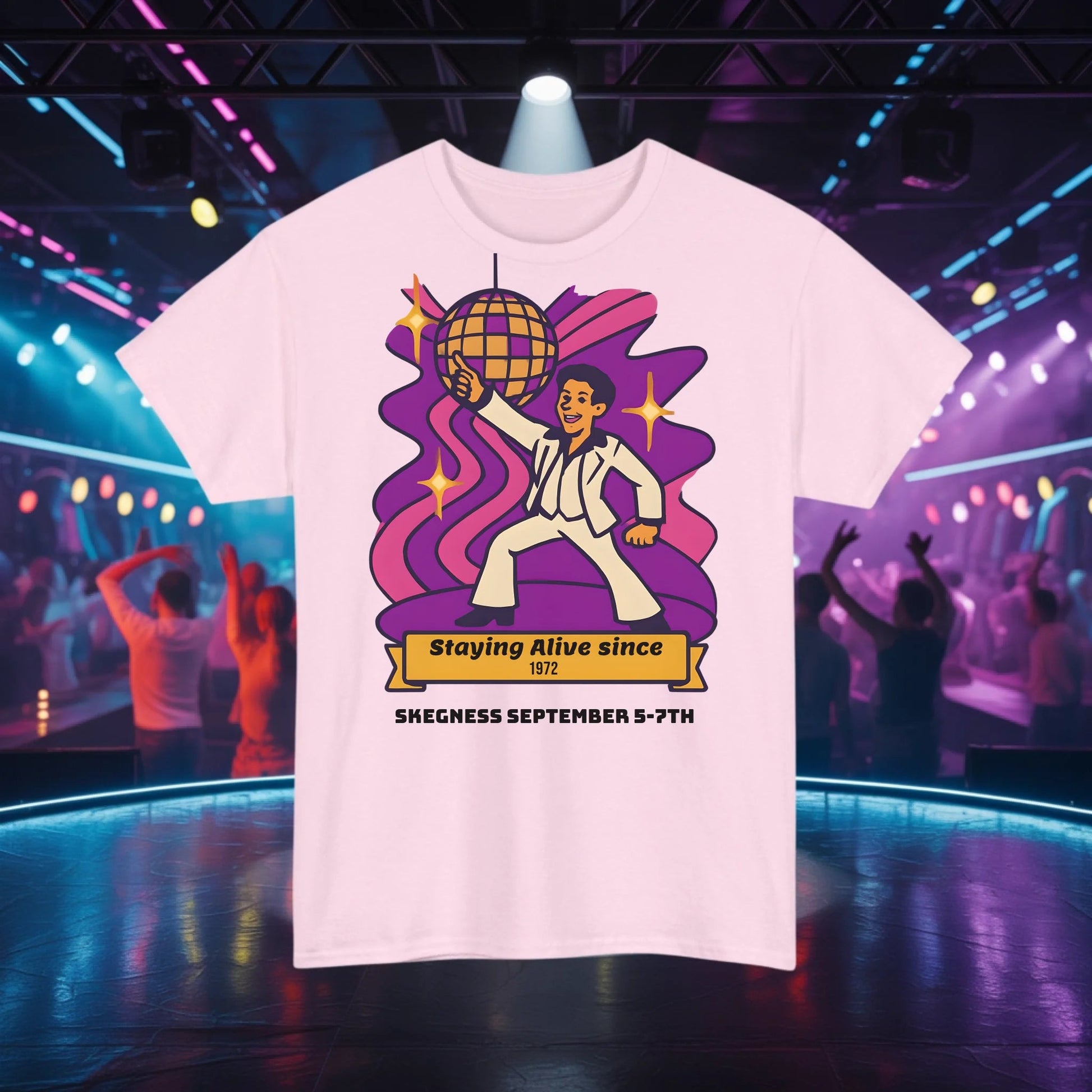 Staying Alive since - Adult Weekender Front and Back Personalised Unisex Heavy T-Shirt 70s - Adult Weekender