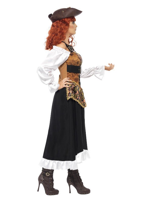 Steam Punk Pirate Wench Costume, Black &amp; Gold - Adult Weekender
