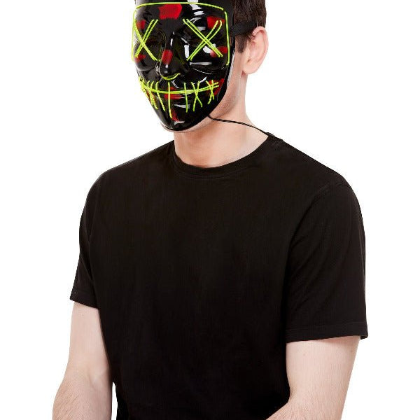 Stitch Face Mask, Green Neon Light Up, Black - Adult Weekender