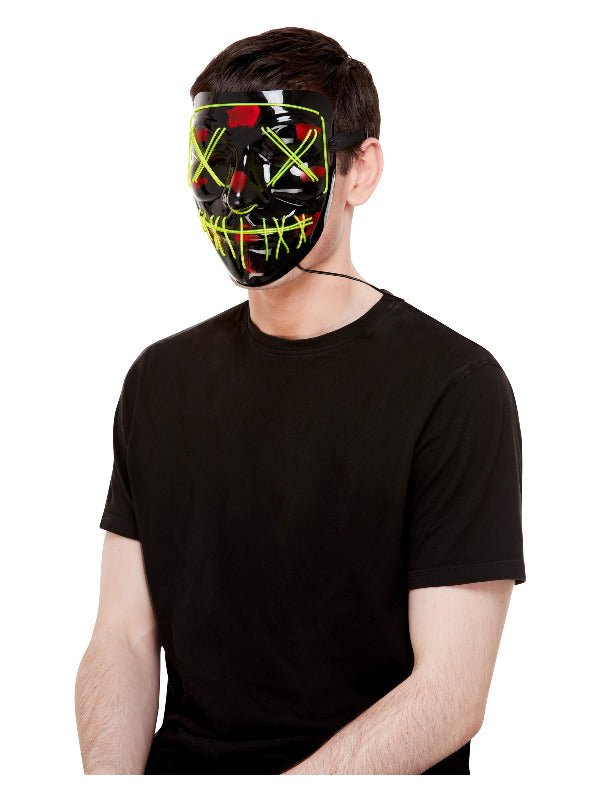 Stitch Face Mask, Green Neon Light Up, Black - Adult Weekender