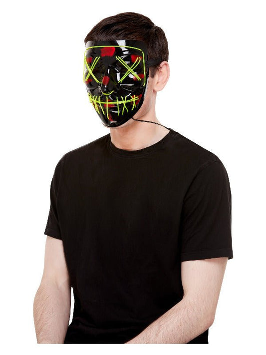 Stitch Face Mask, Green Neon Light Up, Black - Adult Weekender