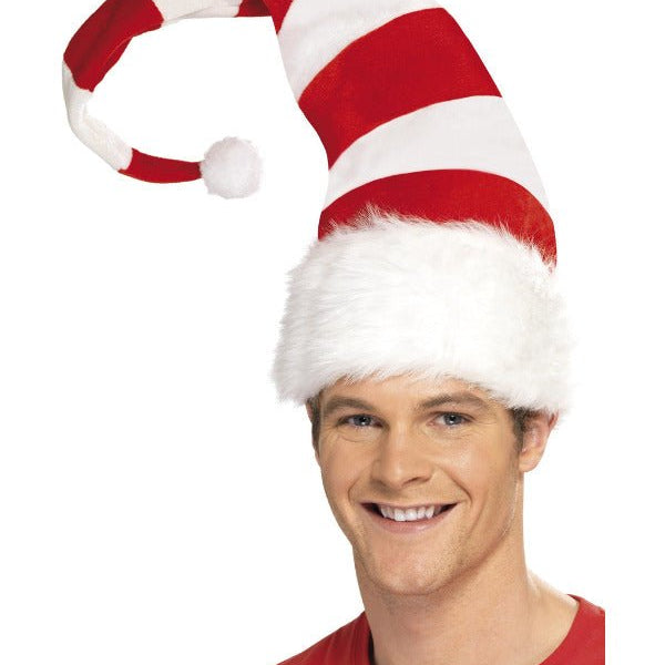 Striped Santa Hat, Red & White - Adult Weekender