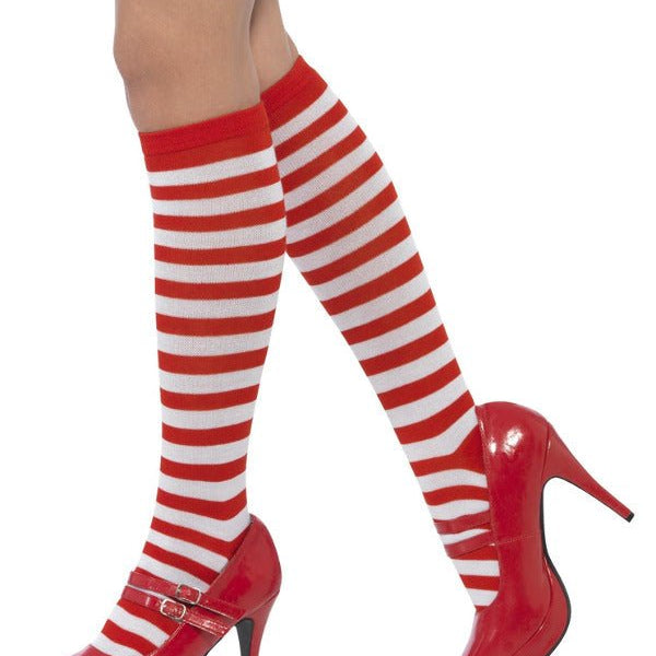 Striped Socks, Long, Red & White - Adult Weekender