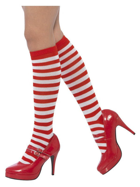 Striped Socks, Long, Red &amp; White - Adult Weekender