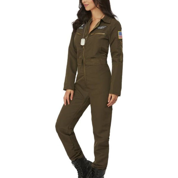 Top Gun Maverick Ladies Aviator Costume, Green - Adult Weekender