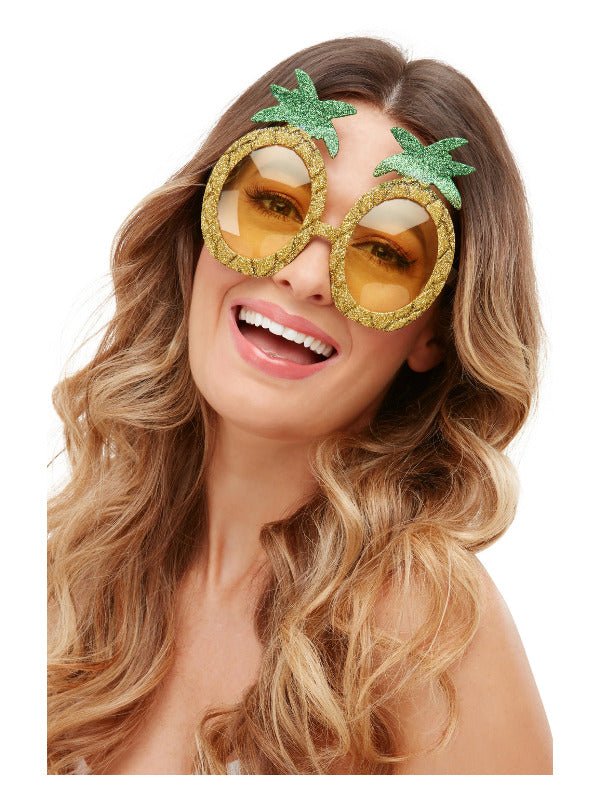 Tropical Pineapple Glitter Glasses, Yellow - Adult Weekender
