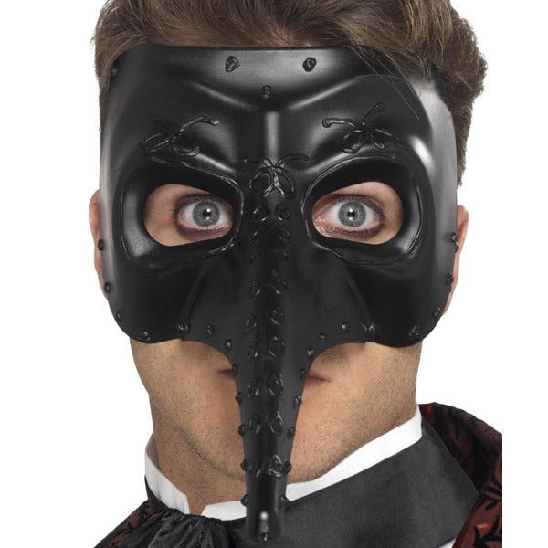 Venetian Gothic Capitano Mask, Black - Adult Weekender