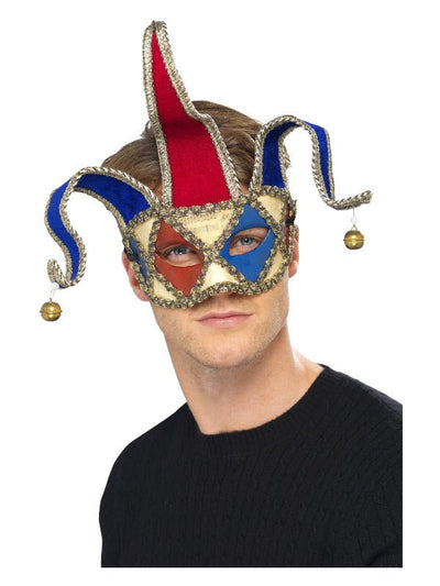 Venetian Musical Jester Eyemask, Red &amp; Blue - Adult Weekender