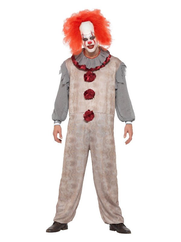 Vintage Clown Costume, Grey &amp; Red - Adult Weekender