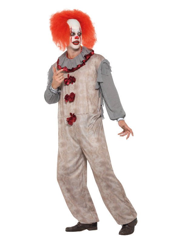 Vintage Clown Costume, Grey &amp; Red - Adult Weekender