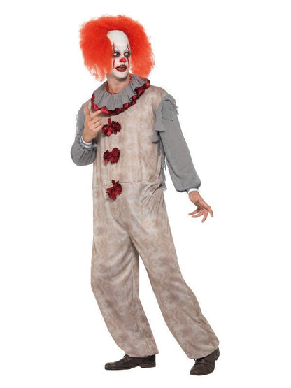 Vintage Clown Costume, Grey &amp; Red - Adult Weekender