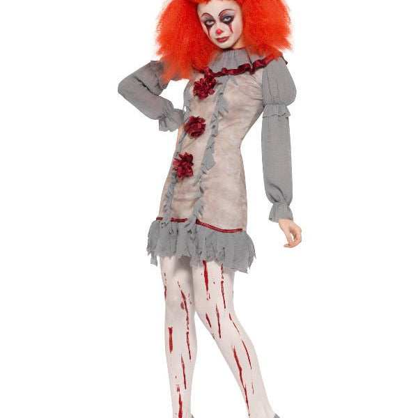 Vintage Clown Lady Costume, Grey & Red - Adult Weekender
