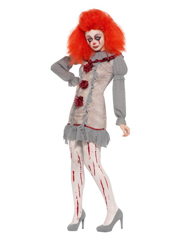 Vintage Clown Lady Costume, Grey &amp; Red - Adult Weekender