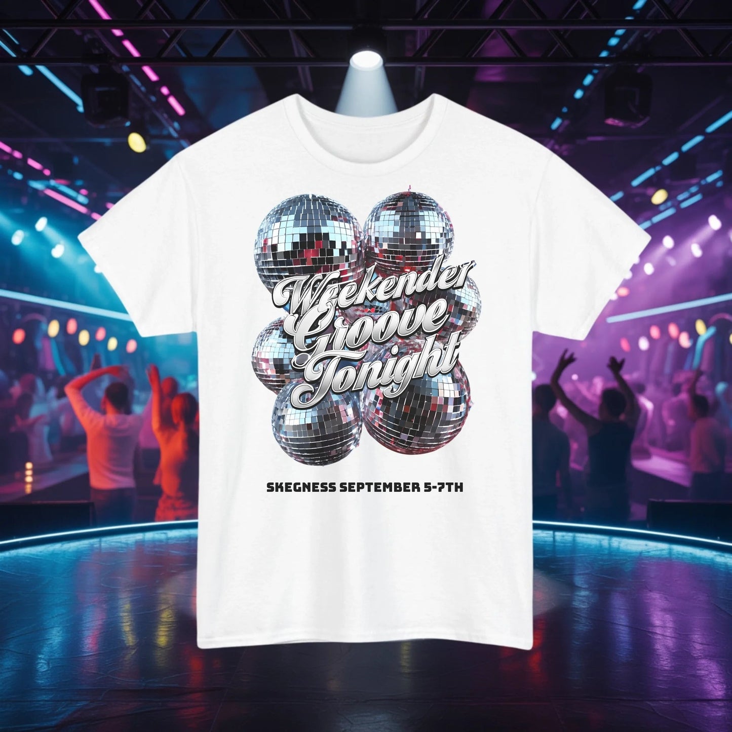 Weekend Groove tonight - Adult Weekender Front and Back Personalised Unisex Heavy T-Shirt 70s - Adult Weekender
