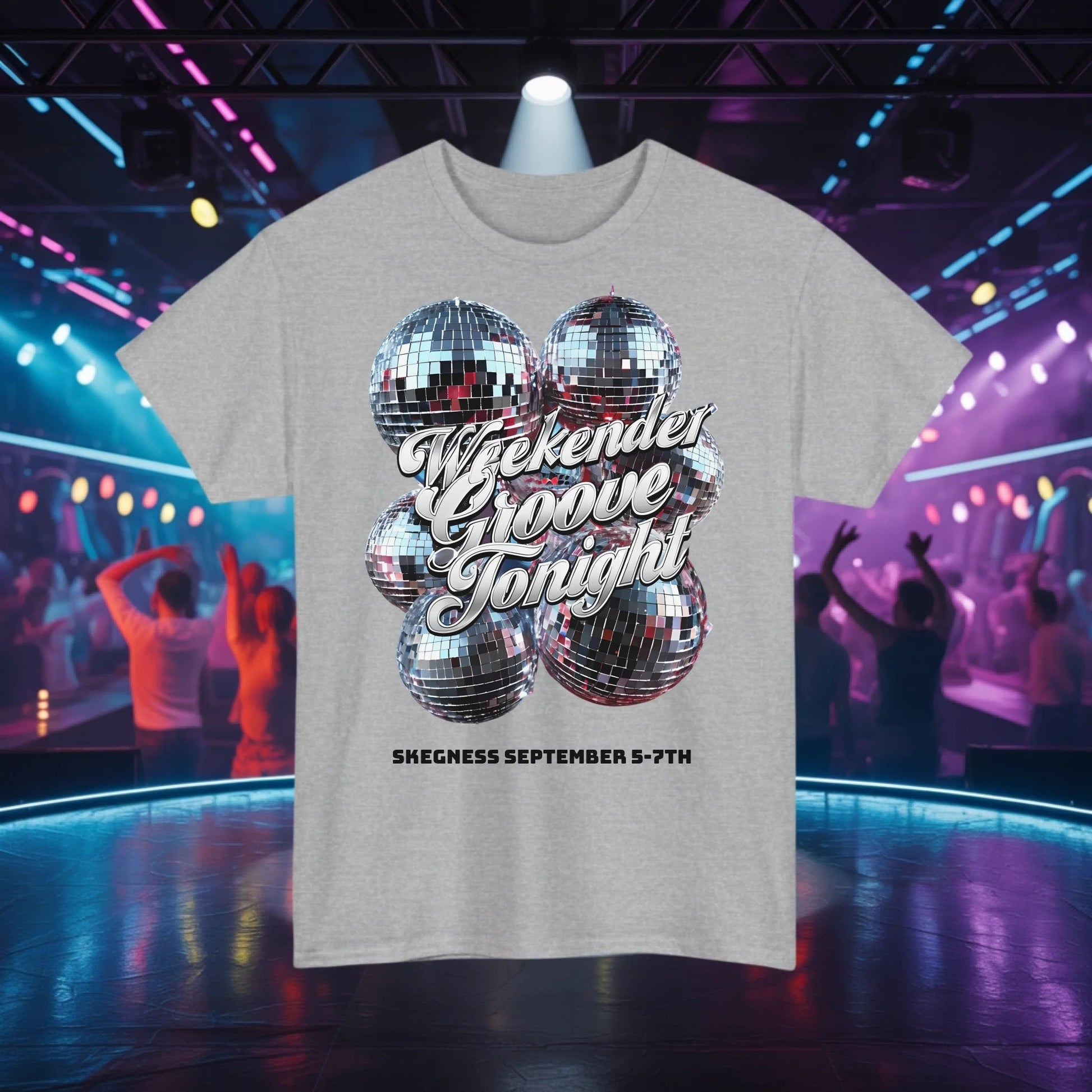 Weekend Groove tonight - Adult Weekender Front and Back Personalised Unisex Heavy T-Shirt 70s - Adult Weekender