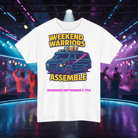Weekend Warrior - Adult Weekender Front and Back Personalised Unisex Heavy T-Shirt 80s - Adult Weekender