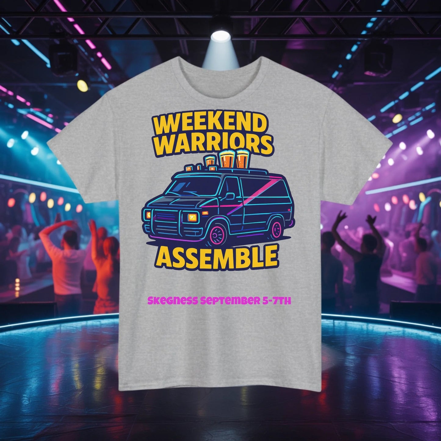 Weekend Warrior - Adult Weekender Front and Back Personalised Unisex Heavy T-Shirt 80s - Adult Weekender